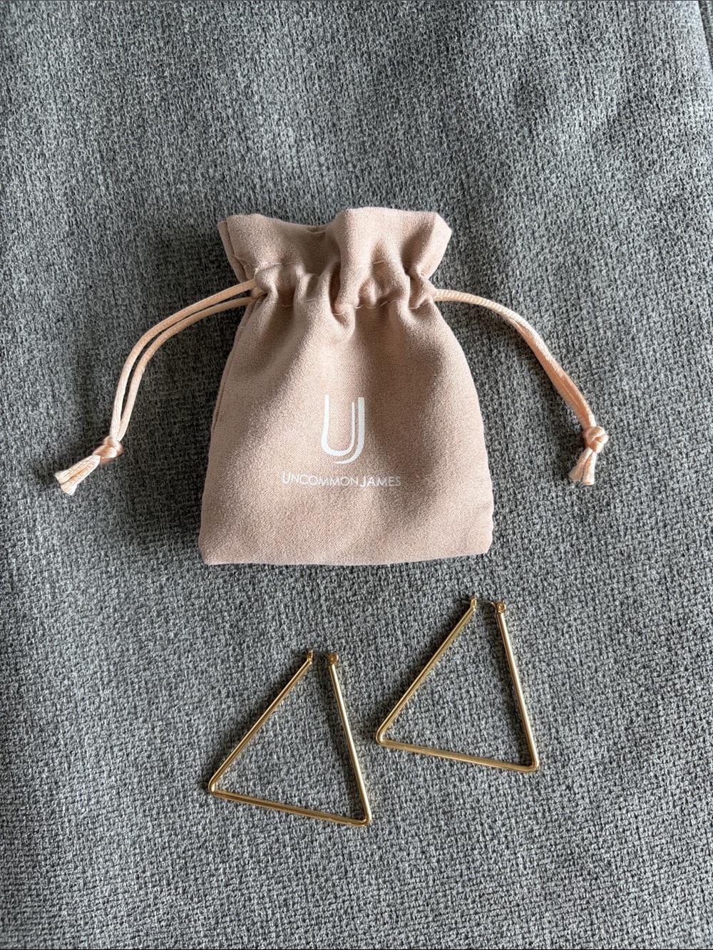 Uncommon James Gold Triangle Hoop Earrings with Blush Pouch